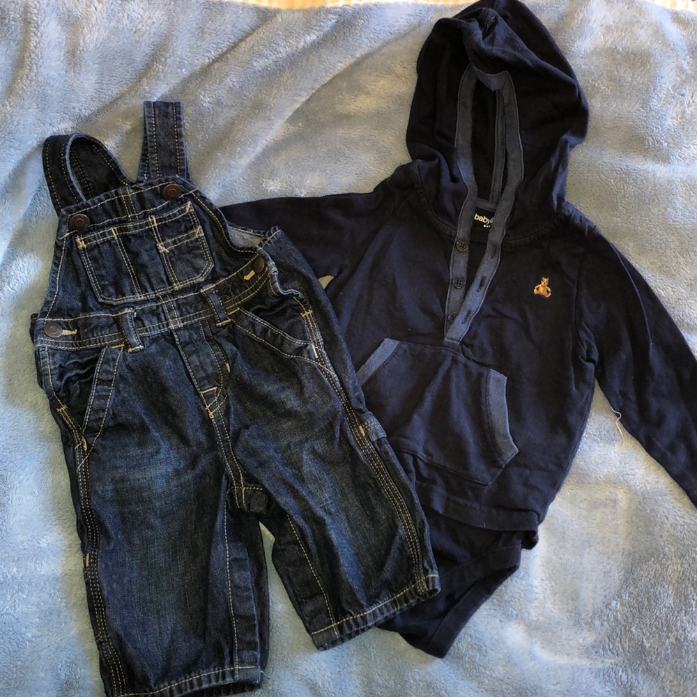 GAP Baby Denim Overalls and Navy Blue Bodysuit set
